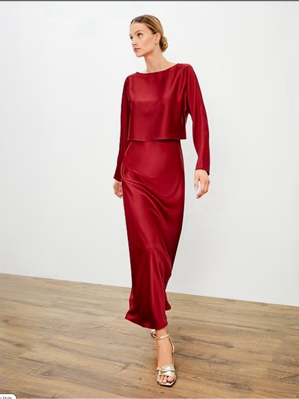 ANTONIO MELANI Red Satin Long-Sleeve Maxi Dress